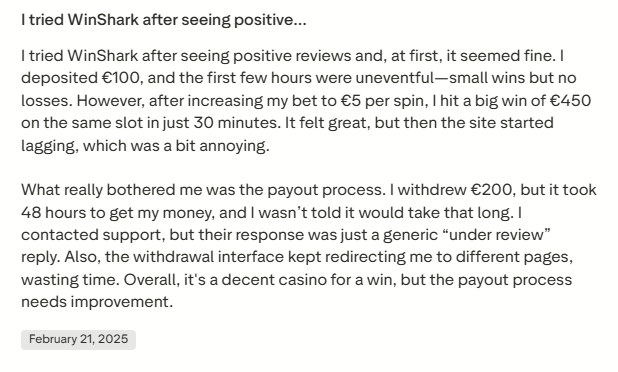 WinShark Casino Review 1 - Trustpilot Rating